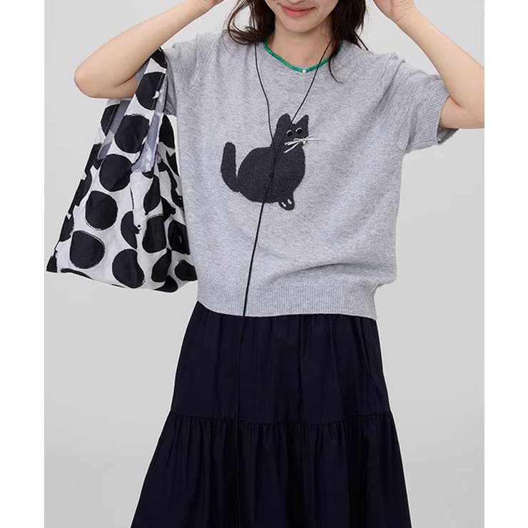 黒猫モチーフ刺繍ニットTシャツ | aimoha  | 詳細画像33 