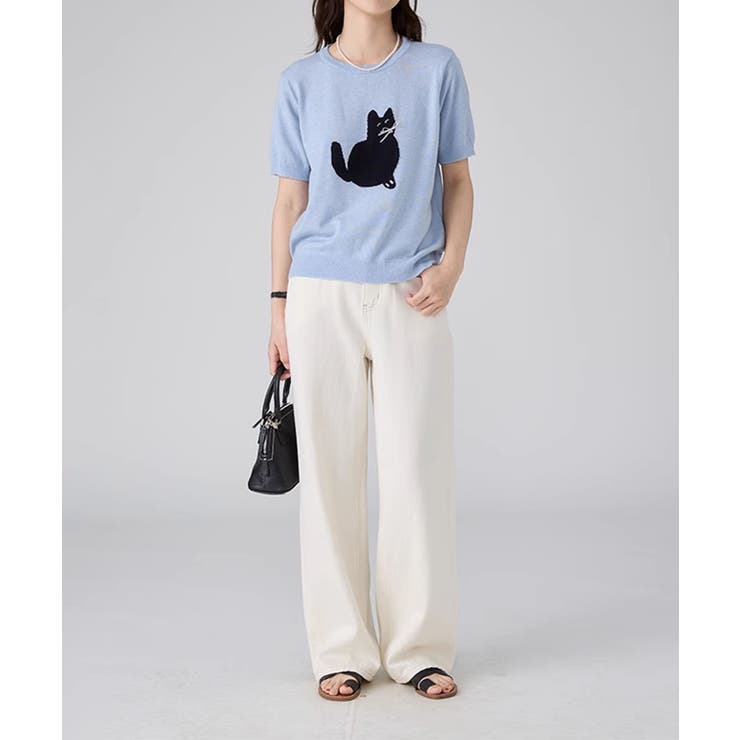 黒猫モチーフ刺繍ニットTシャツ | aimoha  | 詳細画像4 