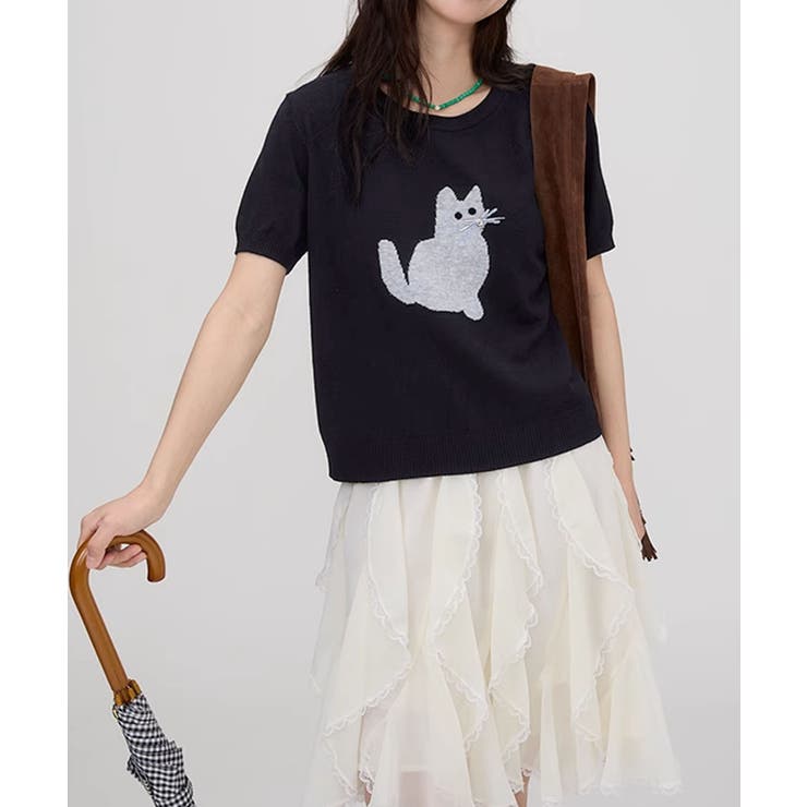 黒猫モチーフ刺繍ニットTシャツ | aimoha  | 詳細画像38 
