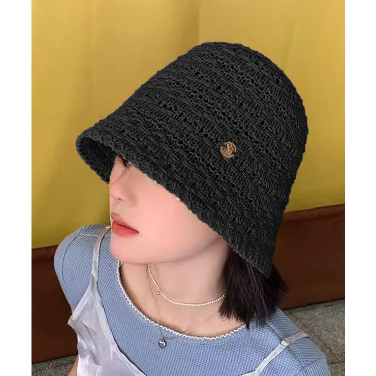 ブラック | クロシェ編みハット ニット帽 | aimoha 