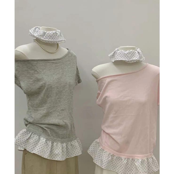 ワンショルダードット柄フリルトップス Jasmine Grandiflorum | aimoha  | 詳細画像11 