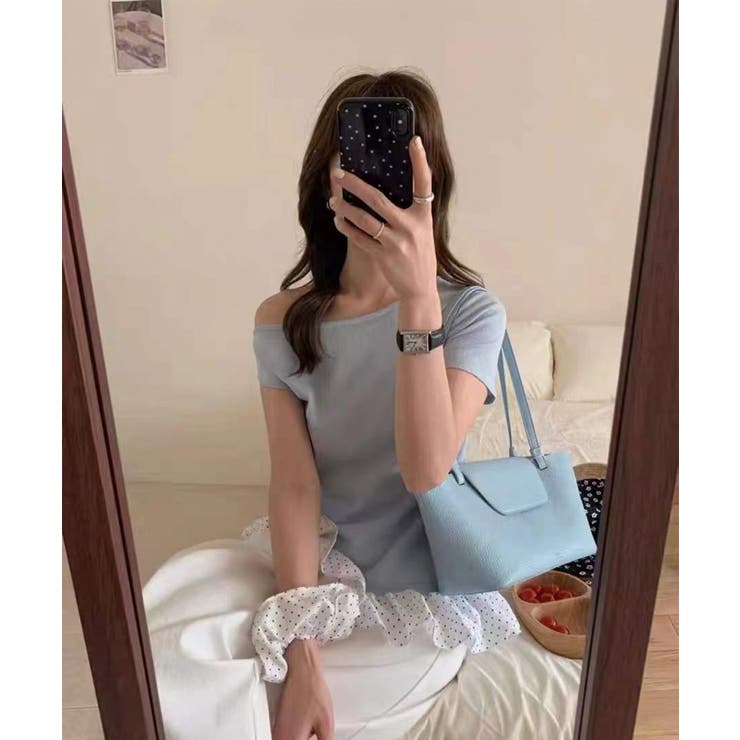 ワンショルダードット柄フリルトップス Jasmine Grandiflorum | aimoha  | 詳細画像2 