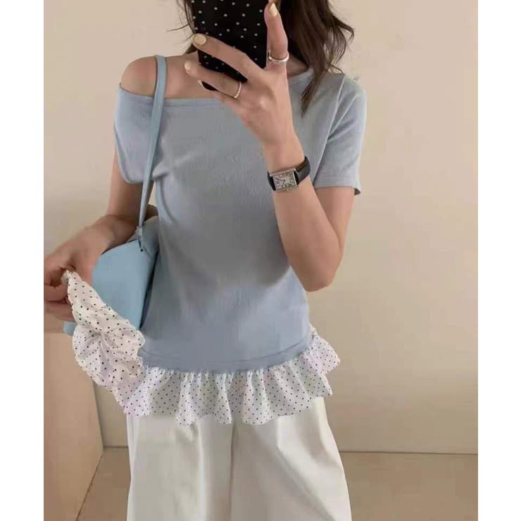 ワンショルダードット柄フリルトップス Jasmine Grandiflorum | aimoha  | 詳細画像4 