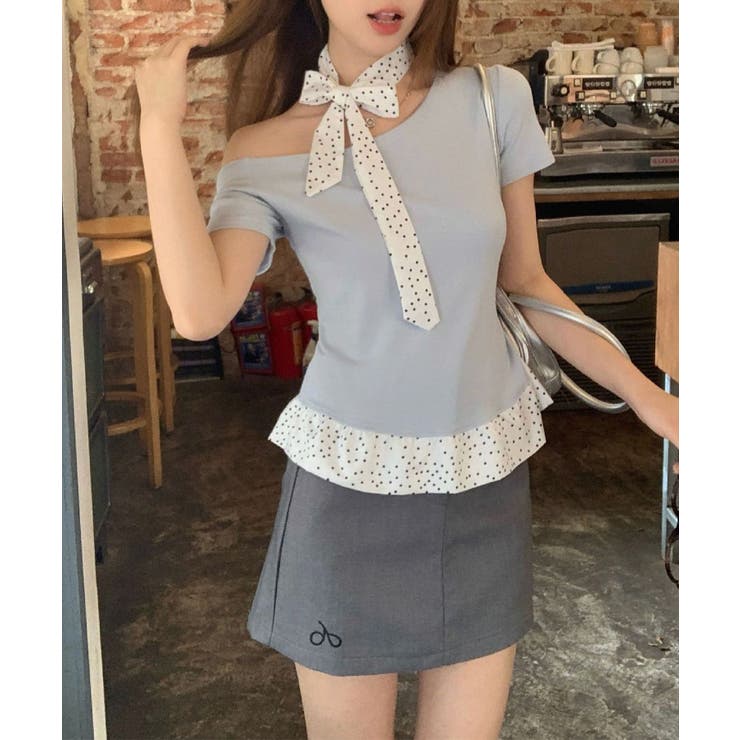 ワンショルダードット柄フリルトップス Jasmine Grandiflorum | aimoha  | 詳細画像7 