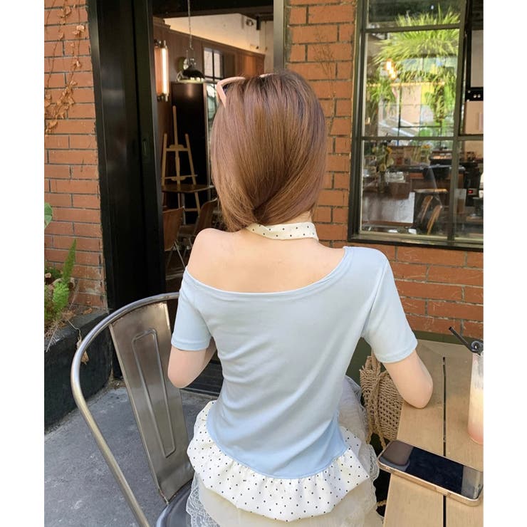 ワンショルダードット柄フリルトップス Jasmine Grandiflorum | aimoha  | 詳細画像8 