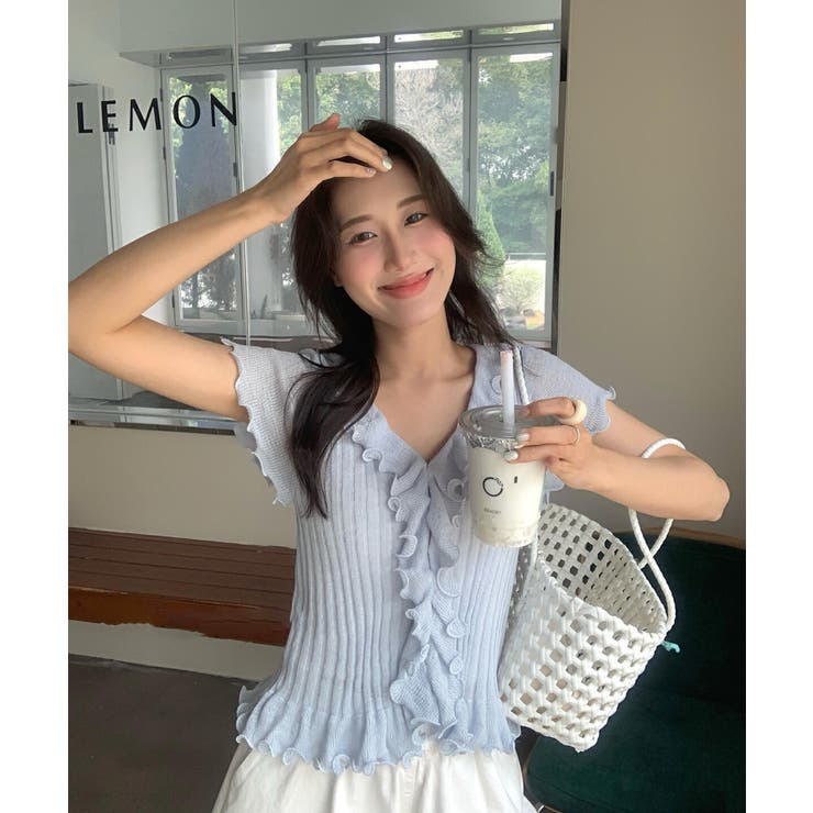 ブルー | 【Jasmine】ラッフルサマーニットカーディガン Jasmine Grandi… | aimoha 