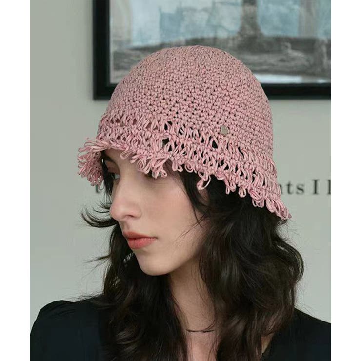 ピンク | フリンジ付きクロシェ編みバケットハット | aimoha 