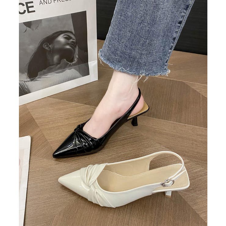 ギャザーリボンポインテッドパンプス | aimoha  | 詳細画像1 