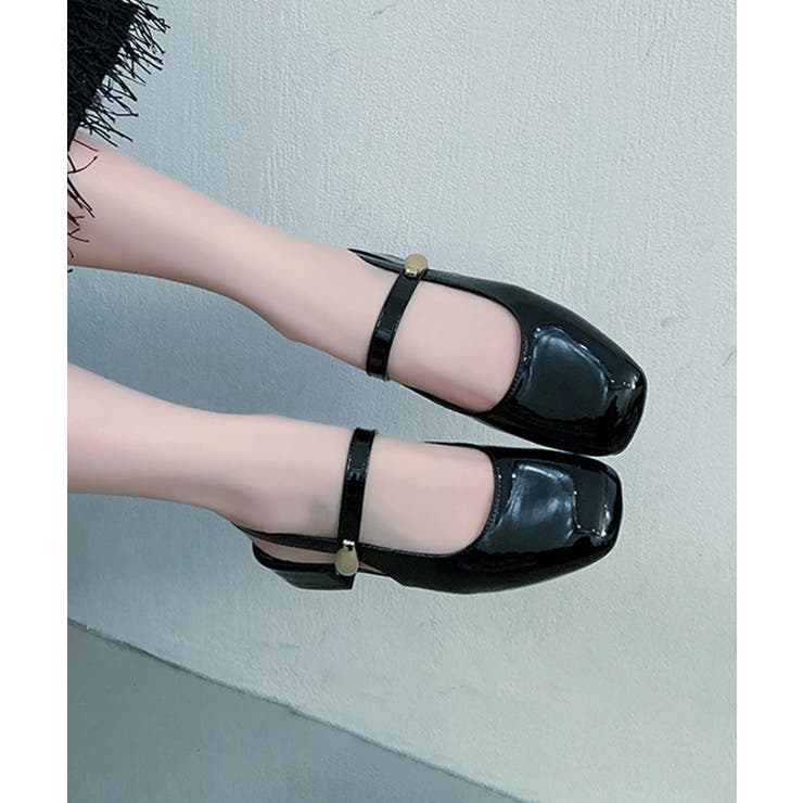 ブラック | スクエアトゥストラップパンプス | aimoha 