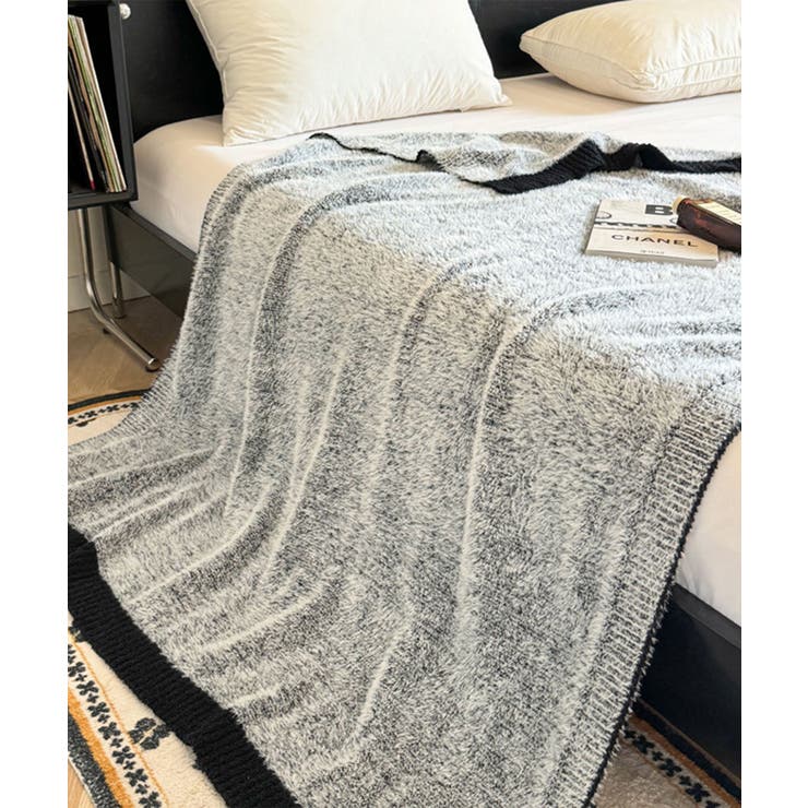 ブラック | ラグジュアリールック配色ブランケット | aimoha 