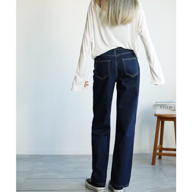 2ボタンハイウエストストレートワイドデニムパンツ 全5色 韓国