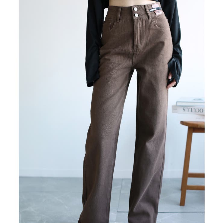 2ボタンハイウエストストレートワイドデニムパンツ 全5色 韓国