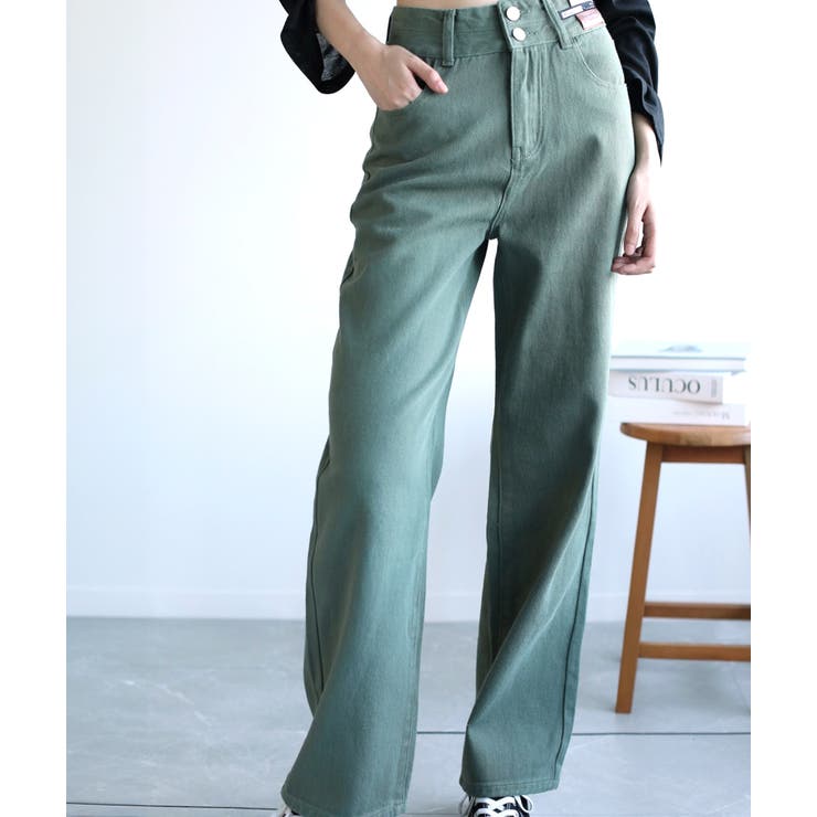 2ボタンハイウエストストレートワイドデニムパンツ 全5色 韓国