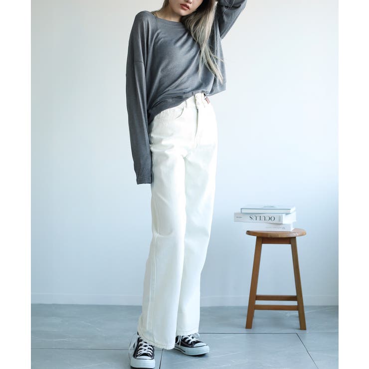 2ボタンハイウエストストレートワイドデニムパンツ 全5色 韓国
