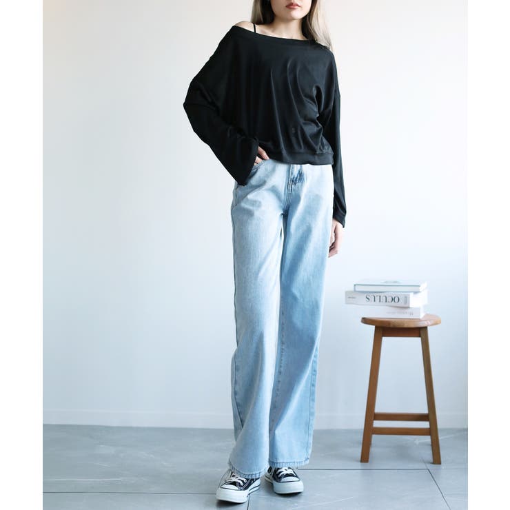 2ボタンハイウエストストレートワイドデニムパンツ 全5色 韓国