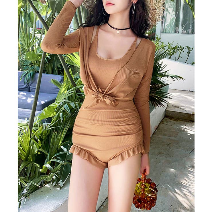 ベージュ | BORA AURA 2点セットフリル体型カバーワンピース水着 | aimoha 