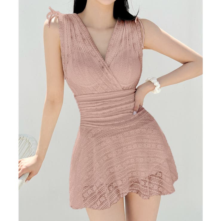 ピンク | BORA AURA カシュクールレース体型カバーワンピース水着 | aimoha 