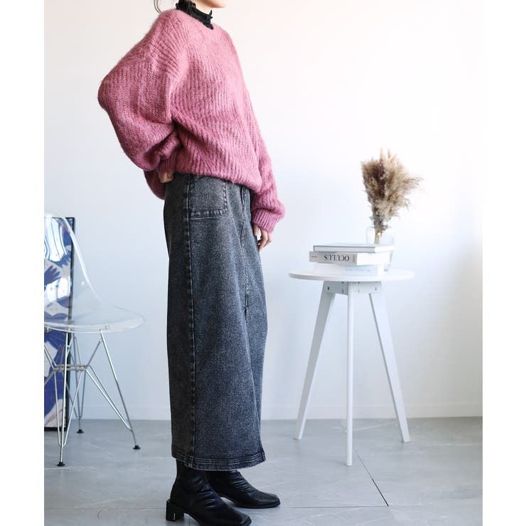 オリジナル ストレートデニムハイウエストロングスカート デニム