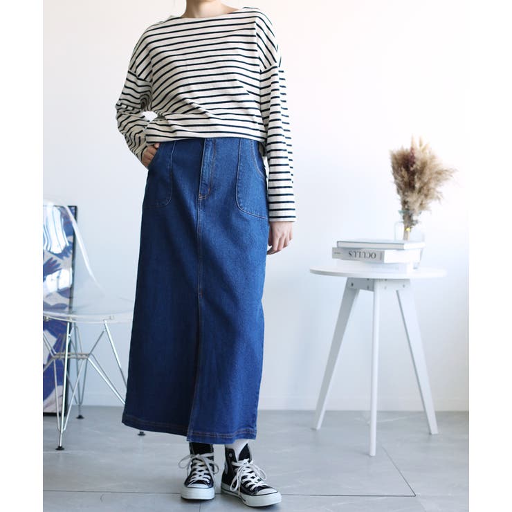 オリジナル ストレートデニムハイウエストロングスカート デニム