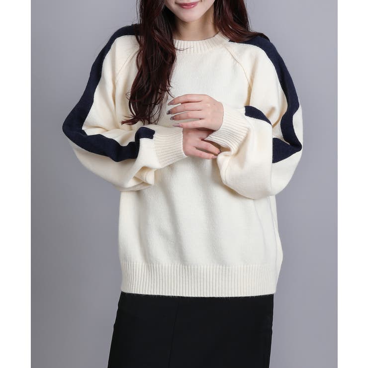 7Gカシミアタッチ配色ラインニット[品番：XT000014869]｜aimoha