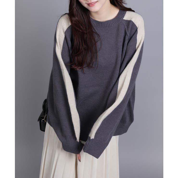 7Gカシミアタッチ配色ラインニット[品番：XT000014869]｜aimoha