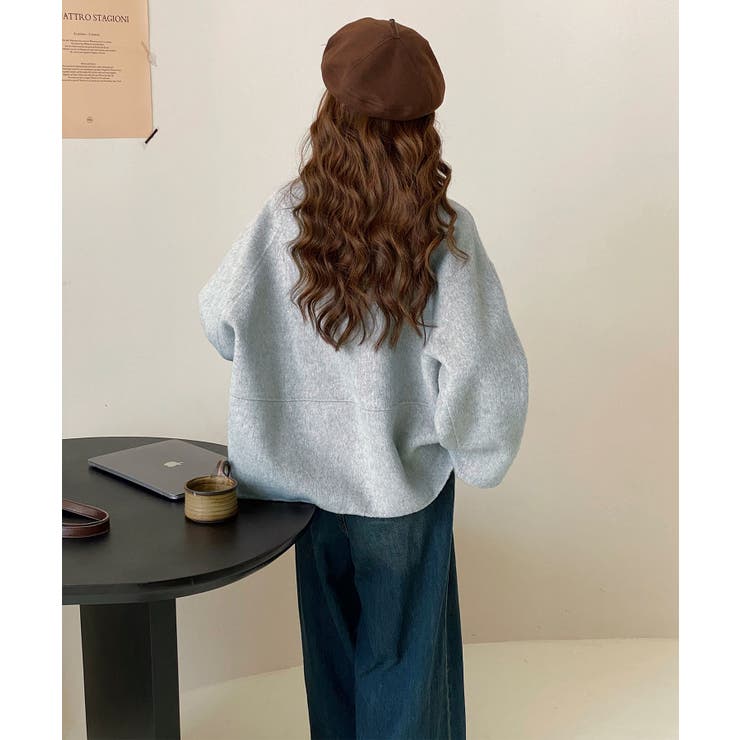 アシンメトリーダブルスタンドカラーショートコート[品番：XT000014876