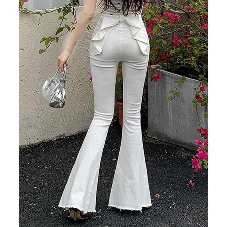 ホワイト | 【Jasmine】バックリボンベルボトムデニムパンツ | aimoha 