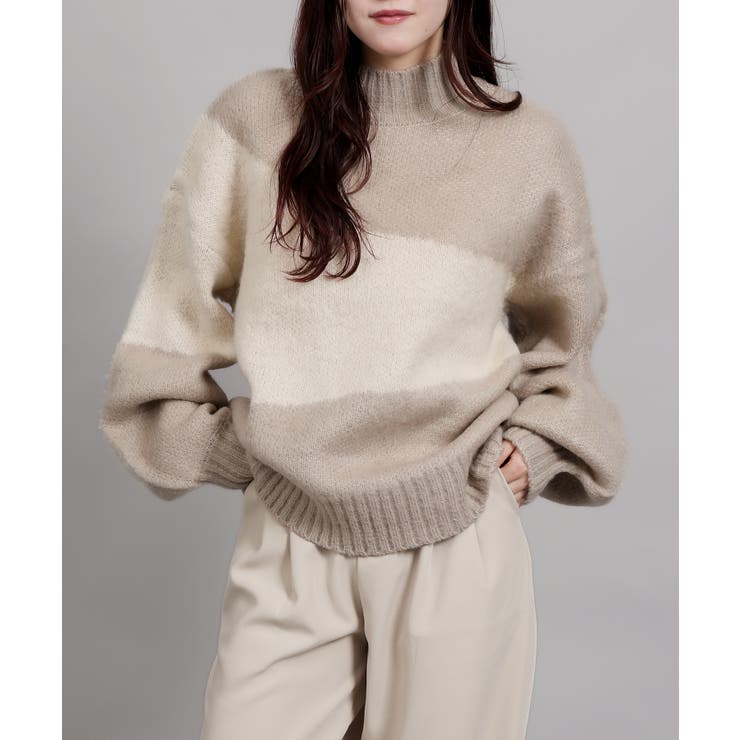 配色起毛モックネックニット[品番：XT000014868]｜aimoha （アイモハ