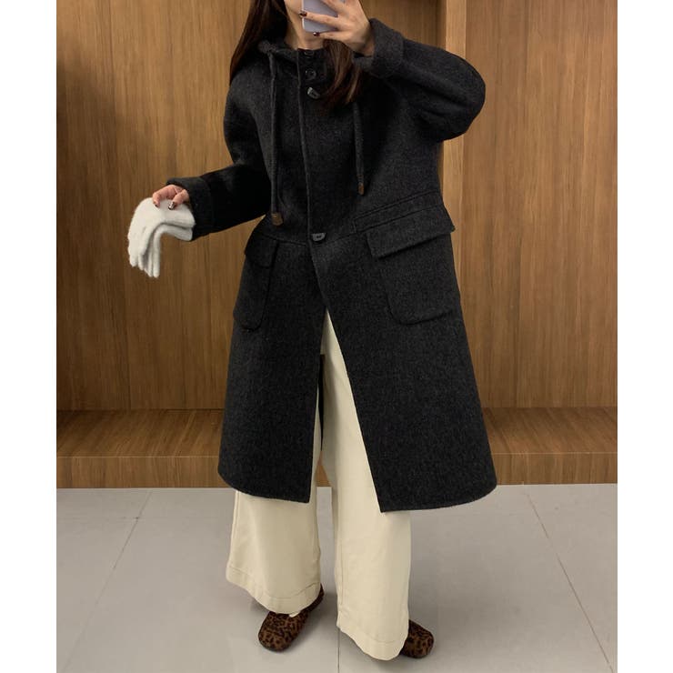 ブラック | 【BANICO】クラシックメタルバックル ウールコート | aimoha 