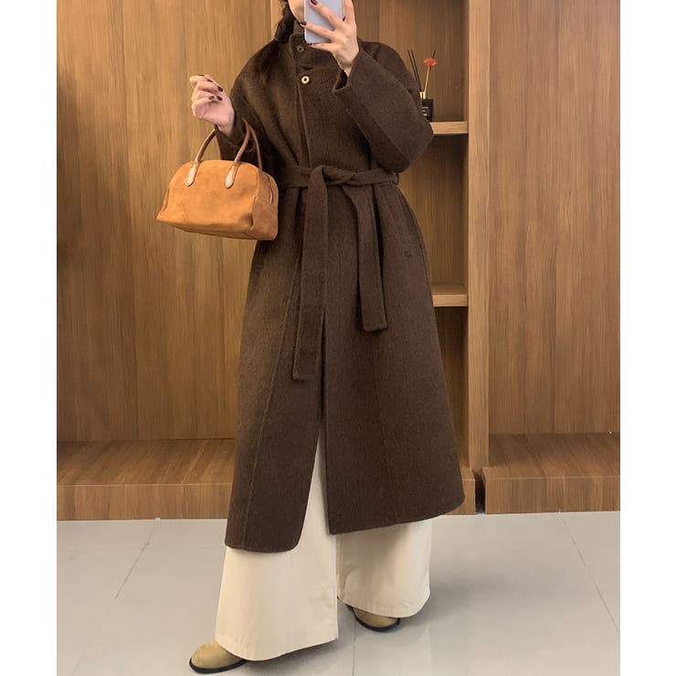 【BANICO】スタンドカラー ベルト付きウールロングコート | aimoha  | 詳細画像3 