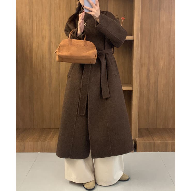 【BANICO】スタンドカラー ベルト付きウールロングコート | aimoha  | 詳細画像4 