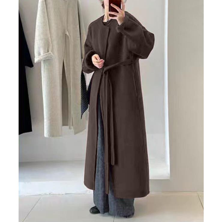 コーヒー | 【BANICO】ノーカラーロングコート | aimoha 