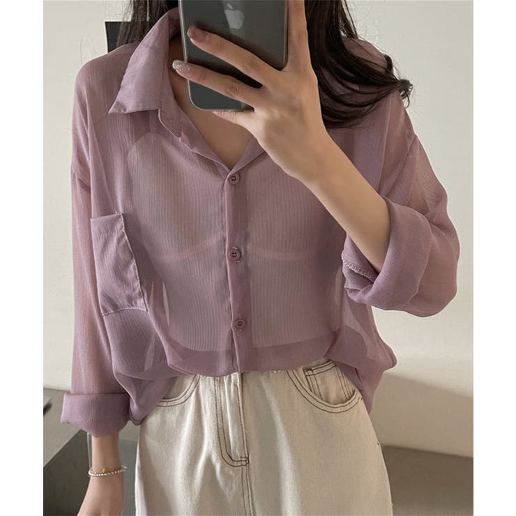 パープル | 【Jasmine】シアーシャツ シアー素材涼しげシースルー長袖シャツ 韓国ファッ… | aimoha 