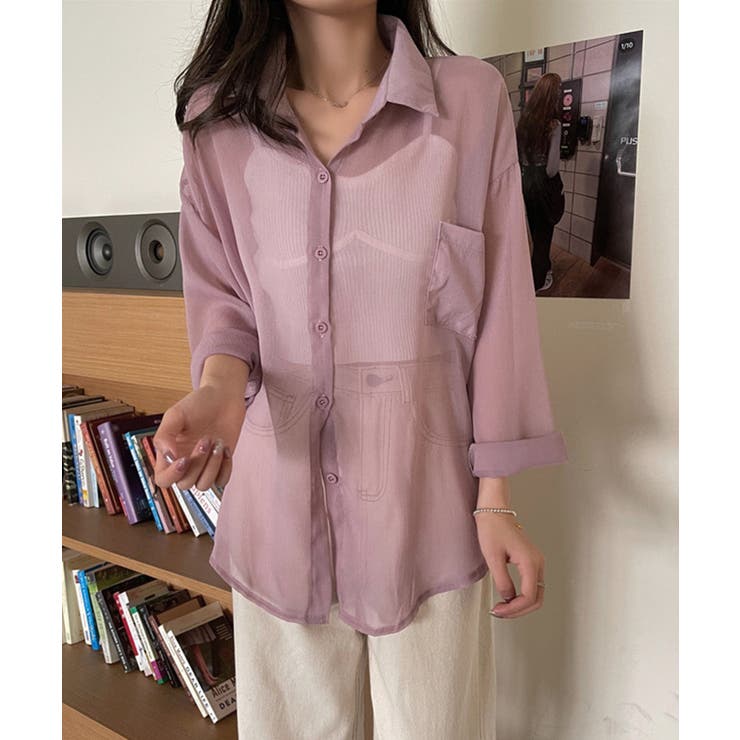 【Jasmine】シアーシャツ シアー素材涼しげシースルー長袖シャツ 韓国ファッ… | aimoha  | 詳細画像11 