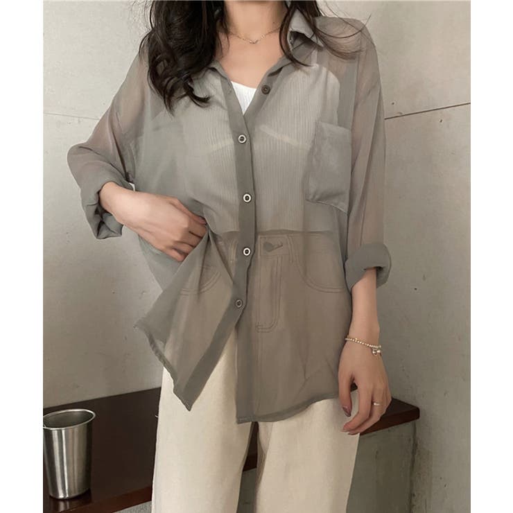 【Jasmine】シアーシャツ シアー素材涼しげシースルー長袖シャツ 韓国ファッ… | aimoha  | 詳細画像15 