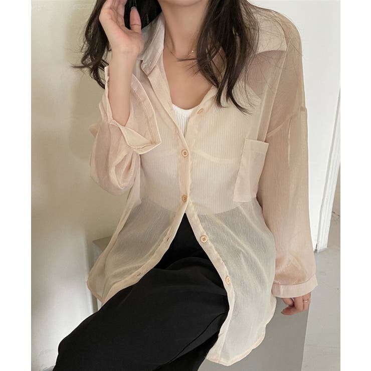 スタニングルアー　シースルー長袖シャツ ベージュ 中古・古着通販】STUNNING LURE (スタニングルアー) シアー長袖