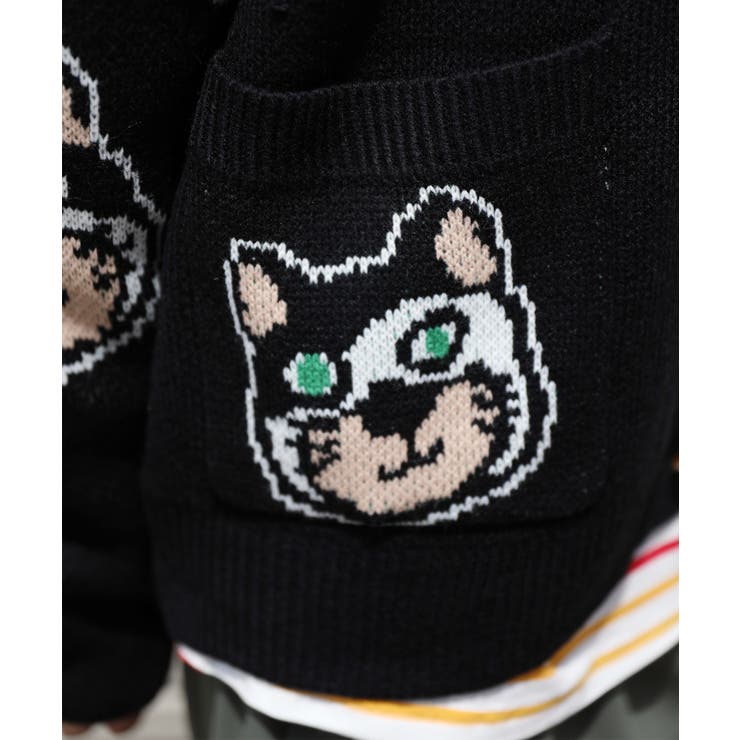 サガラ刺繍猫柄Vネックカーディガン 韓国ファッション ユニセックス 