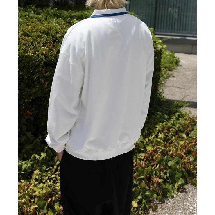 古着風フリンジ刺繍編み上げポロ襟スウェット ユニセックス 韓国ファッション | HOOK | 詳細画像7 