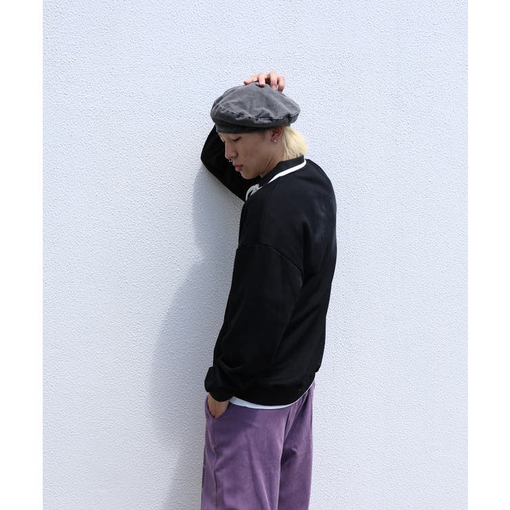 古着風フリンジ刺繍編み上げポロ襟スウェット ユニセックス 韓国ファッション | HOOK | 詳細画像10 