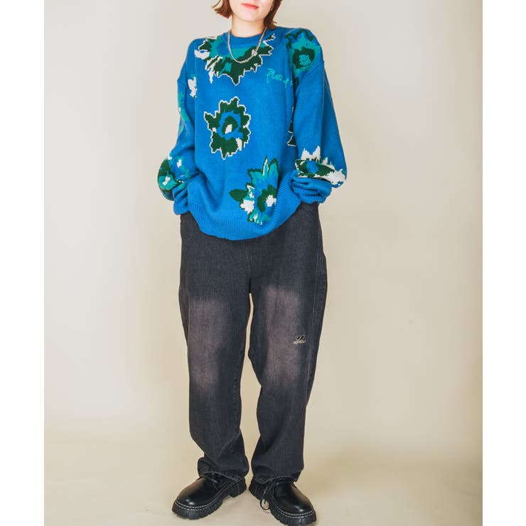 絵画調フラワージャカード編みニット風スウェット サガラ刺繍入り ニット | HOOK | 詳細画像5 