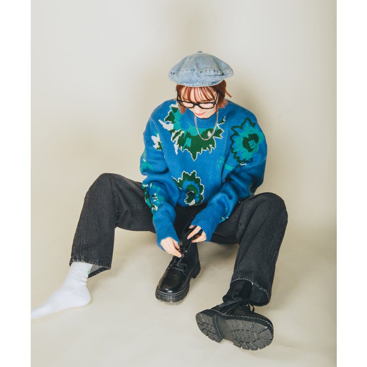 絵画調フラワージャカード編みニット風スウェット サガラ刺繍入り ニット | HOOK | 詳細画像2 