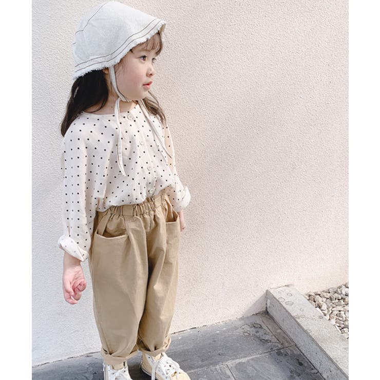 韓国子供服 かわいい水玉 ドット柄ブラウス[品番：XT000004736