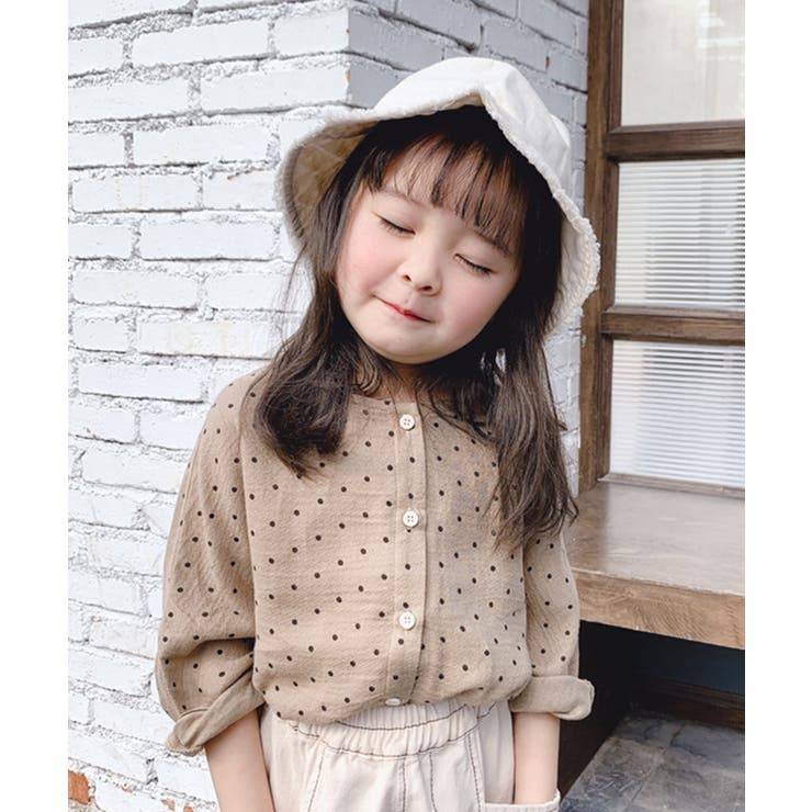 韓国子供服 かわいい水玉 ドット柄ブラウス[品番：XT000004736