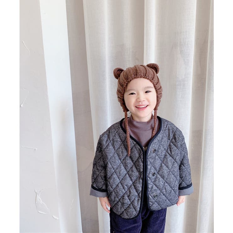 韓国子供服 パイピング中綿キルティングジャケット コート