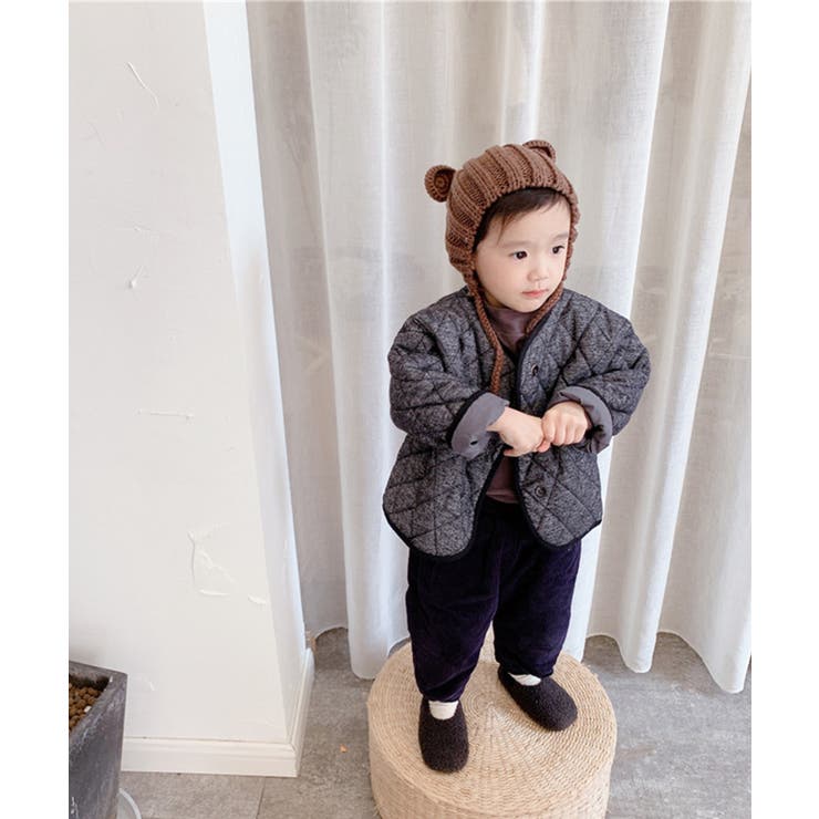 韓国子供服 パイピング中綿キルティングジャケット コート[品番 