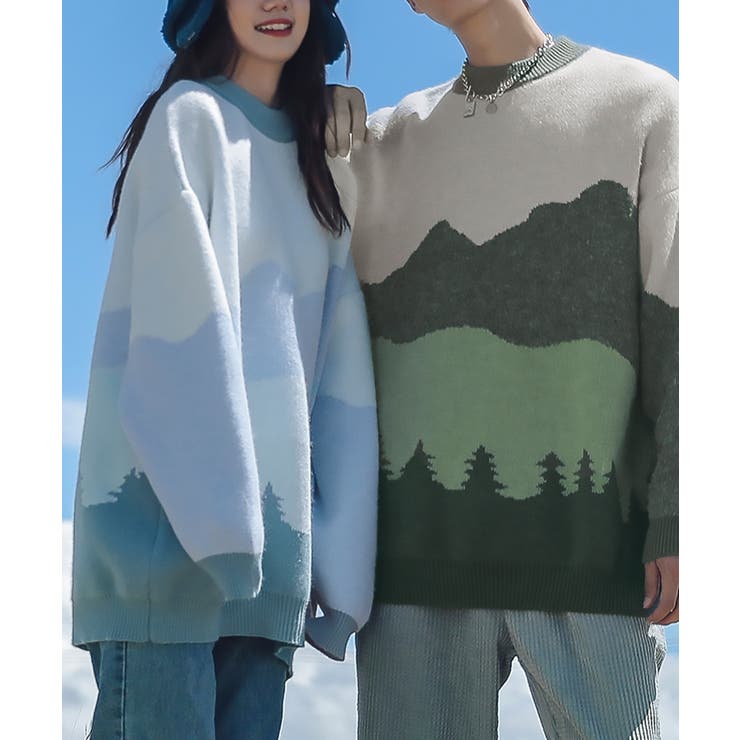 グラデーション迷彩柄ニット風スウェット セーター カップル[品番