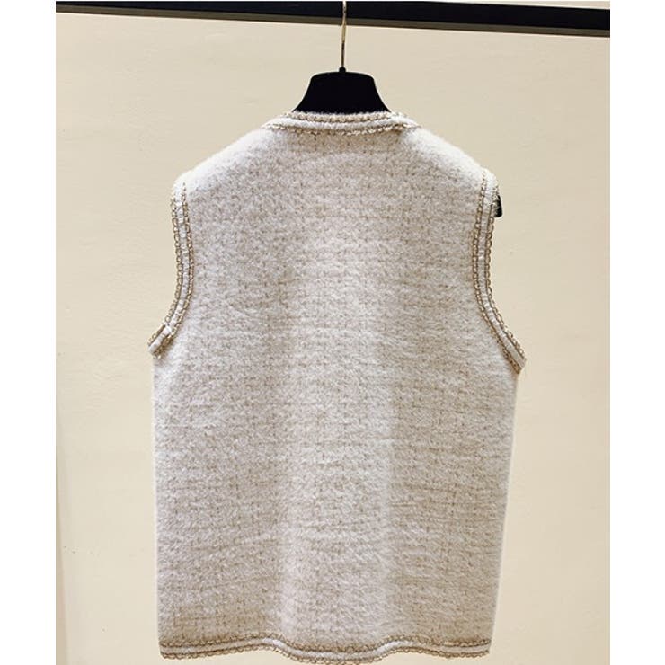 【Jasmine】柔らか 毛網生地のツイードニットベスト 韓国ファッション | aimoha  | 詳細画像3 