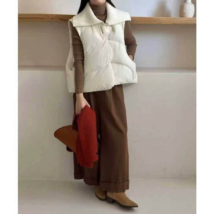 ニット衿ショートダウンベスト | aimoha  | 詳細画像2 