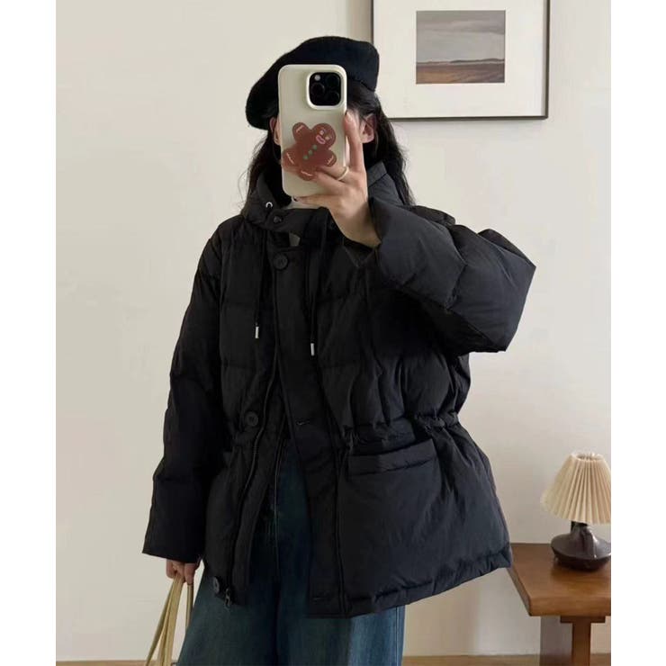 ブラック | フード付きダウンジャケット | aimoha 