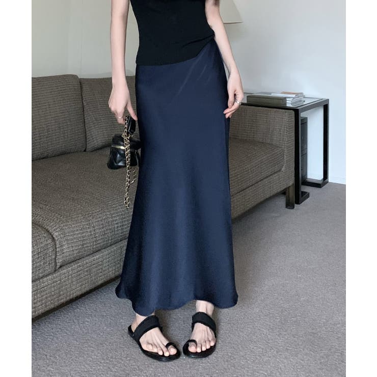 ネイビー | シルキーマーメイドスカート韓国ファッション ハイウエスト セクシー | aimoha 